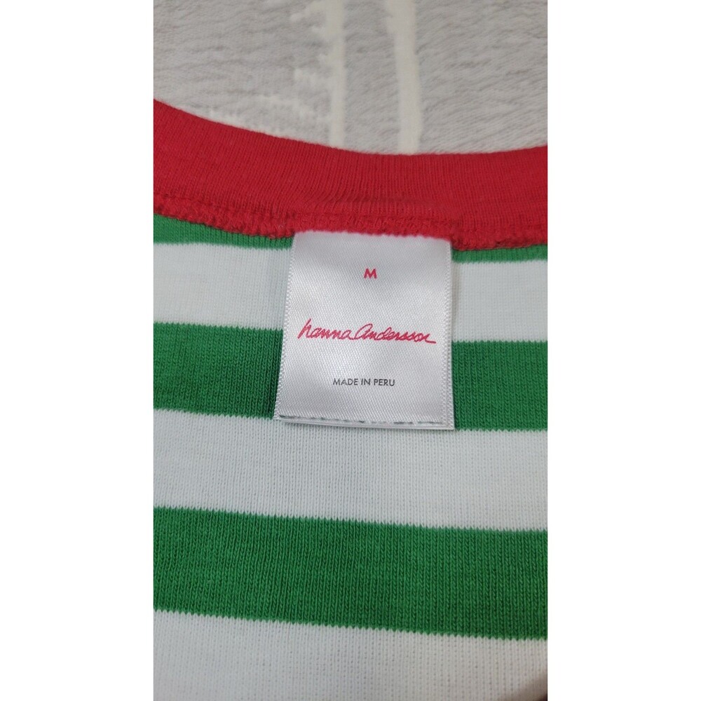 Hanna Andersson Green and White Striped Pajama Top with Red Accents - Picture 3 of 4